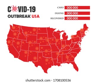 Covid outbreak usa. USA map with covid-19.Vector Illustration