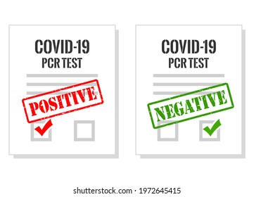 Covid Pcr Test Certificate, Positive And Negative Result, Vector Illustration