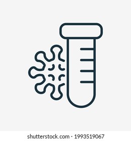 Covid Pcr Test Linear Icon. Blood Test Tube and Virus Bacteria. Medical Examination for Disease. Flu, Coronavirus Analysis for Laboratory. Editable stroke. Vector illustration.