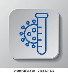 Covid pcr test simple icon vector. Flat design. Paper cut design. Cutted blue symbol with shadow. Gray badge button, gray background.ai