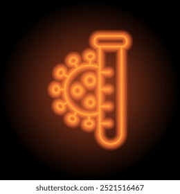 Covid pcr test simple icon vector. Flat design. Orange neon on black background.ai