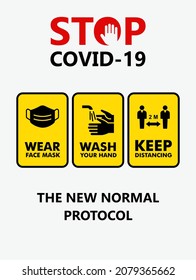 Covid Preventing Health Protocol. Sign Covid 19. Vector Protocol Covid