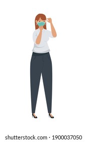 covid prevention, business woman using medical mask vector illustration design