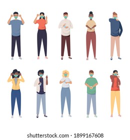 covid prevention, group people using medical mask vector illustration design