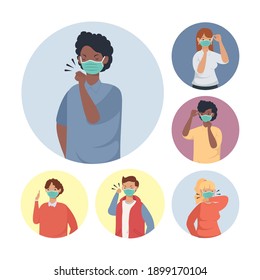covid prevention, people using face medical mask vector illustration design