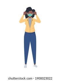 covid prevention, young woman afro wearing medical mask with bottle antibacterial in hands vector illustration design