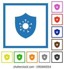 Covid protection flat color icons in square frames on white background