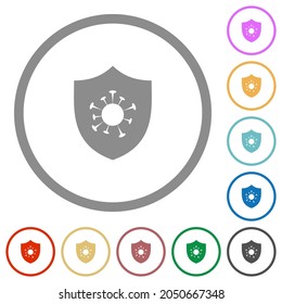 Covid protection flat color icons in round outlines on white background