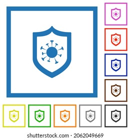 Covid protection flat color icons in square frames on white background