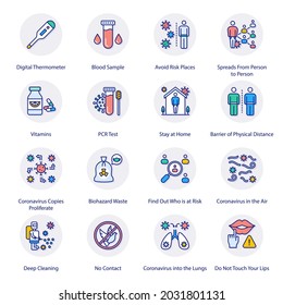 COVID Protection Measures Flat Circle Icons - Vectors
