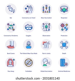 COVID Protection Measures Flat Circle Icons - Vectors