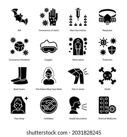 COVID Protection Measures Glyph Icons - Solid, Vectors