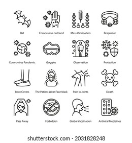 COVID Protection Measures Outline Icons - Stroked, Vectors