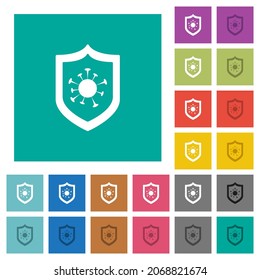 Proteja los iconos planos multicolores en fondos cuadrados simples. Se incluyeron variaciones de iconos blancos y oscuros para efectos de movimiento o activos.