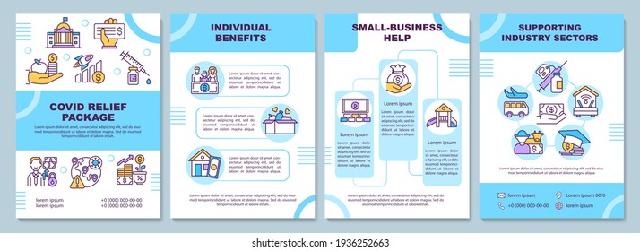 Covid Relief Package Brochure Template. Individual Benefits. Flyer, Booklet, Leaflet Print, Cover Design With Linear Icons. Vector Layouts For Magazines, Annual Reports, Advertising Posters