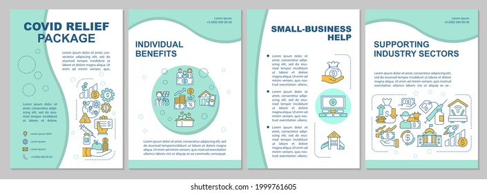 Covid Relief Package Brochure Template. Small Business Help. Flyer, Booklet, Leaflet Print, Cover Design With Linear Icons. Vector Layouts For Magazines, Annual Reports, Advertising Posters