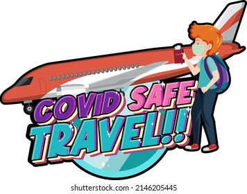 Covid Safe Travel Hand Drawn Lettering Logo Illustration