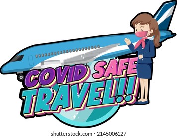 Covid Safe Travel Typography Design With A Flight Attendant Illustration