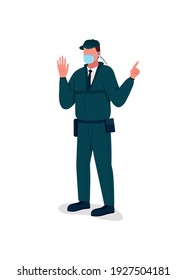 Covid security guard flat color vector faceless character. Corona virus quarantine rules controlling. New reality isolated cartoon illustration for web graphic design and animation