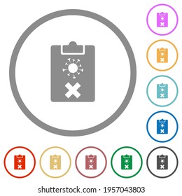 Covid test failed flat color icons in round outlines on white background