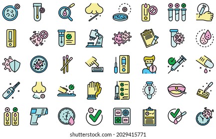 Covid test icon. Outline set of covid test vector icon thin line color flat on white