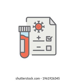 Covid-Testsymbol. Einfach gefüllter Rahmenstil. Positives Korona-Virus Ergebnis, negativ, schnell, Plasma, Forschung, medizinisches Konzept. Vektorgrafik einzeln auf weißem Hintergrund. EPS10.