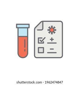 Covid-Testsymbol. Einfach gefüllter Rahmenstil. Positives Korona-Virus Ergebnis, negativ, schnell, Plasma, Forschung, medizinisches Konzept. Vektorgrafik einzeln auf weißem Hintergrund. EPS10.