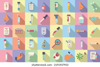 Covid test icons set flat vector. Corona prevention. Coronavirus kit