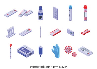 Covid Test Icons Set. Isometric Set Of Covid Test Vector Icons For Web Design Isolated On White Background