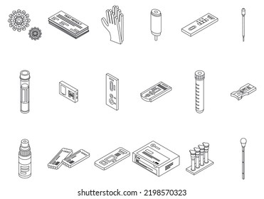 Covid Test Icons Set. Isometric Set Of Covid Test Vector Icons Outline Thin Lne Isolated On White