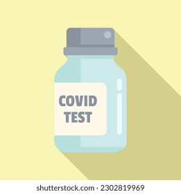 Covid prueba el icono del frasco de prueba vector plano. Control de la nariz. laboratorio de virus