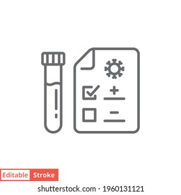 Covid test line icon. Simple outline style. Positive corona virus result, negative, rapid, plasma, research, medical concept. Vector illustration isolated on white background. Editable stroke EPS 10.
