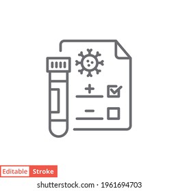 Covid Test Line Icon. Simple Outline Style. Positive Corona Virus Result, Negative, Rapid, Plasma, Research, Medical Concept. Vector Illustration Isolated On White Background. Editable Stroke EPS 10.