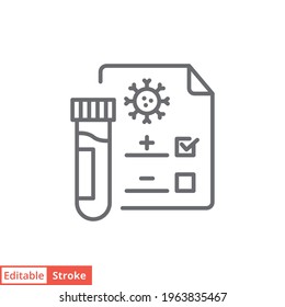 Covid test line icon. Simple outline style. Positive corona virus result, negative, rapid, plasma, research, medical concept. Vector illustration isolated on white background. Editable stroke EPS 10.