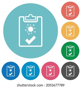 Covid test passed outline flat white icons on round color backgrounds