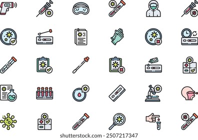 La colección de iconos de pruebas de Covid es una Ilustración vectorial con un trazo editable.