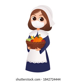 Covid thanksgiving character pilgrim woman