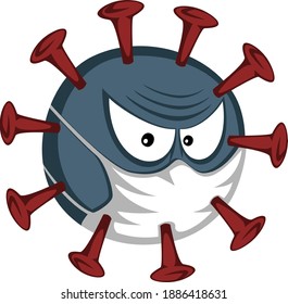 COVID times - A cruel but funny COVID-19 virus illustration with mask (cartoon style, white background, vector)
