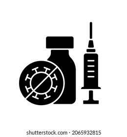Covid vaccination black glyph icon. Immunization against coronavirus. Infectious disease treatment. Health care and medicine. Silhouette symbol on white space. Vector isolated illustration