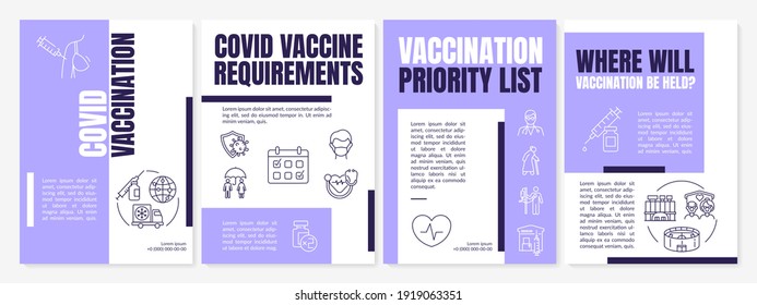 Covid vaccination brochure template. Children and adults immunization. Flyer, booklet, leaflet print, cover design with linear icons. Vector layouts for magazines, annual reports, advertising posters