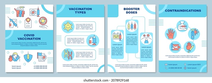 Covid vaccination brochure template. Vaccine for booster doses. Flyer, booklet, leaflet print, cover design with linear icons. Vector layouts for presentation, annual reports, advertisement pages