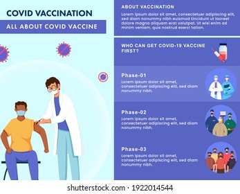 COVID Vaccination Concept Based Poster Design With Doctor Giving Injection To Patient Man And Information.