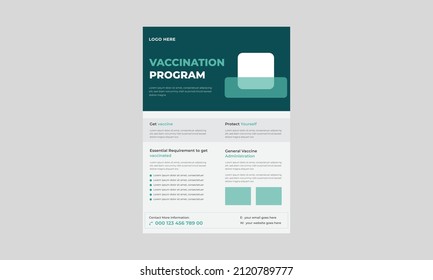 Covid vaccination flyer, Coronavirus vaccination informative flyer, Get vaccinated advertising poster,  Medical Flyer Template design.
