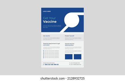 Covid vaccination flyer, Coronavirus vaccination informative flyer, Get vaccinated advertising poster,  Medical Flyer Template design.