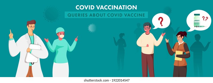 Covid Vaccination Queries About Covid Vaccine Banner Or Header Design With People Talking From Doctors.