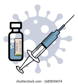 covid vaccine -19.  coronovirus disease, virus treatment, medical care against covid - 19. Symptoms and treatment of the virus in China, Italy, Europe.  vaccine, syringe, virus isolated on white backg