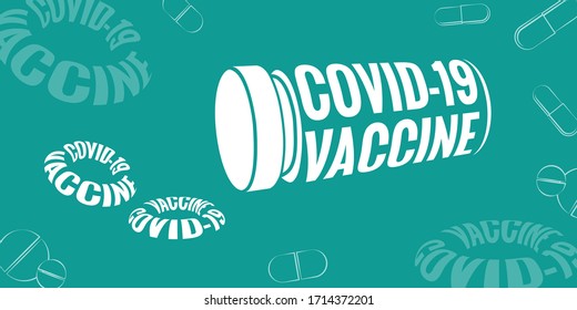 Covid Vaccine Logo. COVID-19, Corona Virus Disease vaccine and drug for prevention, immunization and treatment, concept illustration isolated on Green Background.