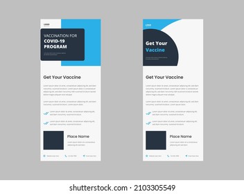 covid vaccine roll up banner, flyer, dl flyer template design. covid poster, leaflet, banner template.