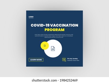 Covid Vaccine Social Media Post Design. Covid Testing And Vaccination Program Promotion. Covid Vaccination Square Flyer Design.