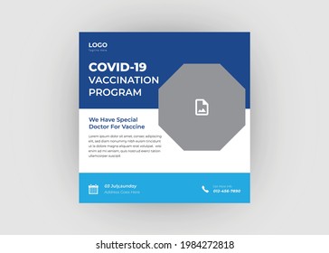 Covid Vaccine Social Media Post Design. Covid Testing And Vaccination Program Promotion. Covid Vaccination Square Flyer Design.